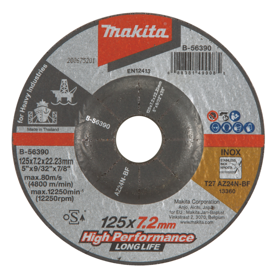 Šlifavimo diskas Makita B-56390. 125X7,2 AZ24N-BF, RST (INOX)