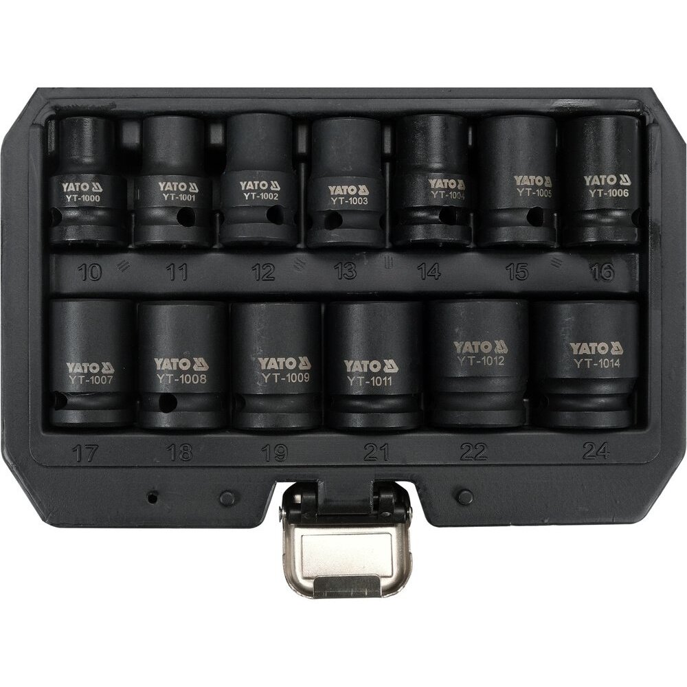 Smūginių galvučių rinkinys, šešiakampės | 12,5 mm (1/2") | 10 - 24 mm | 13 vnt. (YT-10251) 1