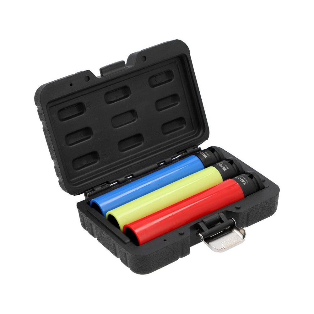 Smūginių ilgų galvučių rinkinys | su apsaugom | 12,5 mm (1/2") | 150 mm | 17/19/21 mm | 3 vnt. (YT-10565)