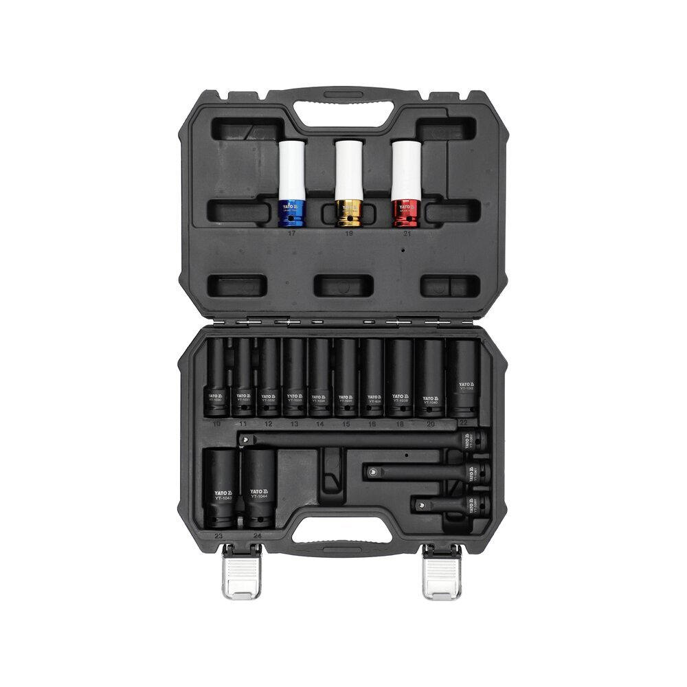 Smūginių ilgų ir plonasienių galvučių rinkinys | CR-MO | 18 vnt. (YT-10566) 1 Smūginių ilgų ir plonasienių galvučių rinkinys | CR-MO | 18 vnt. (YT-10566) 1