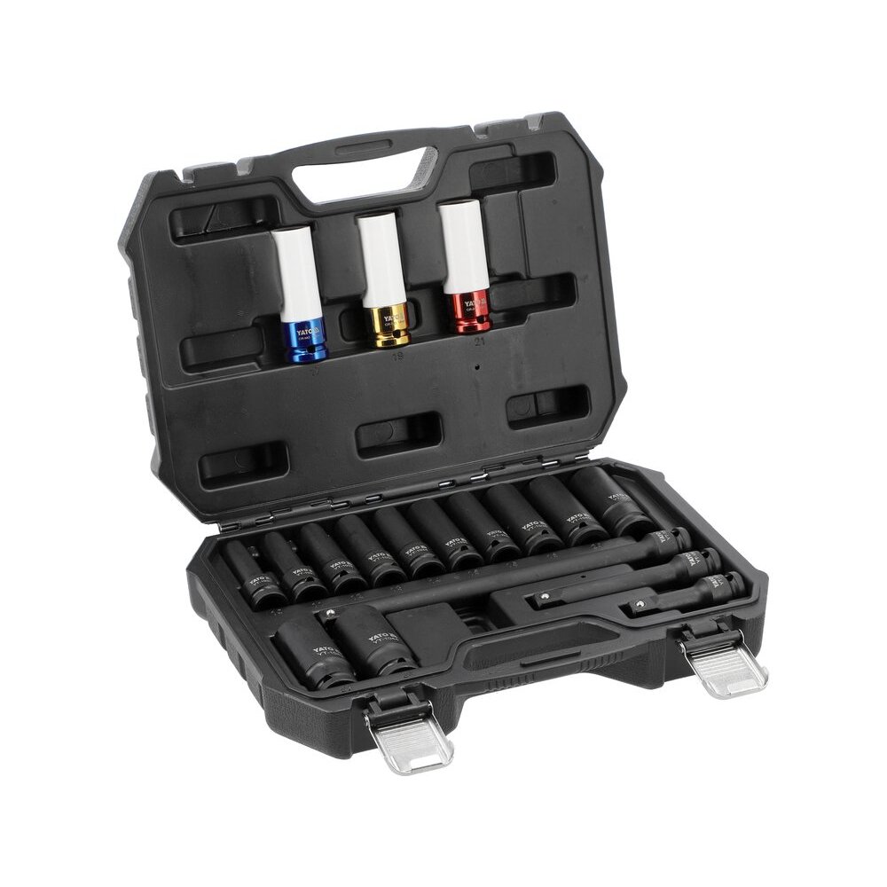 Smūginių ilgų ir plonasienių galvučių rinkinys | CR-MO | 18 vnt. (YT-10566) Smūginių ilgų ir plonasienių galvučių rinkinys | CR-MO | 18 vnt. (YT-10566)