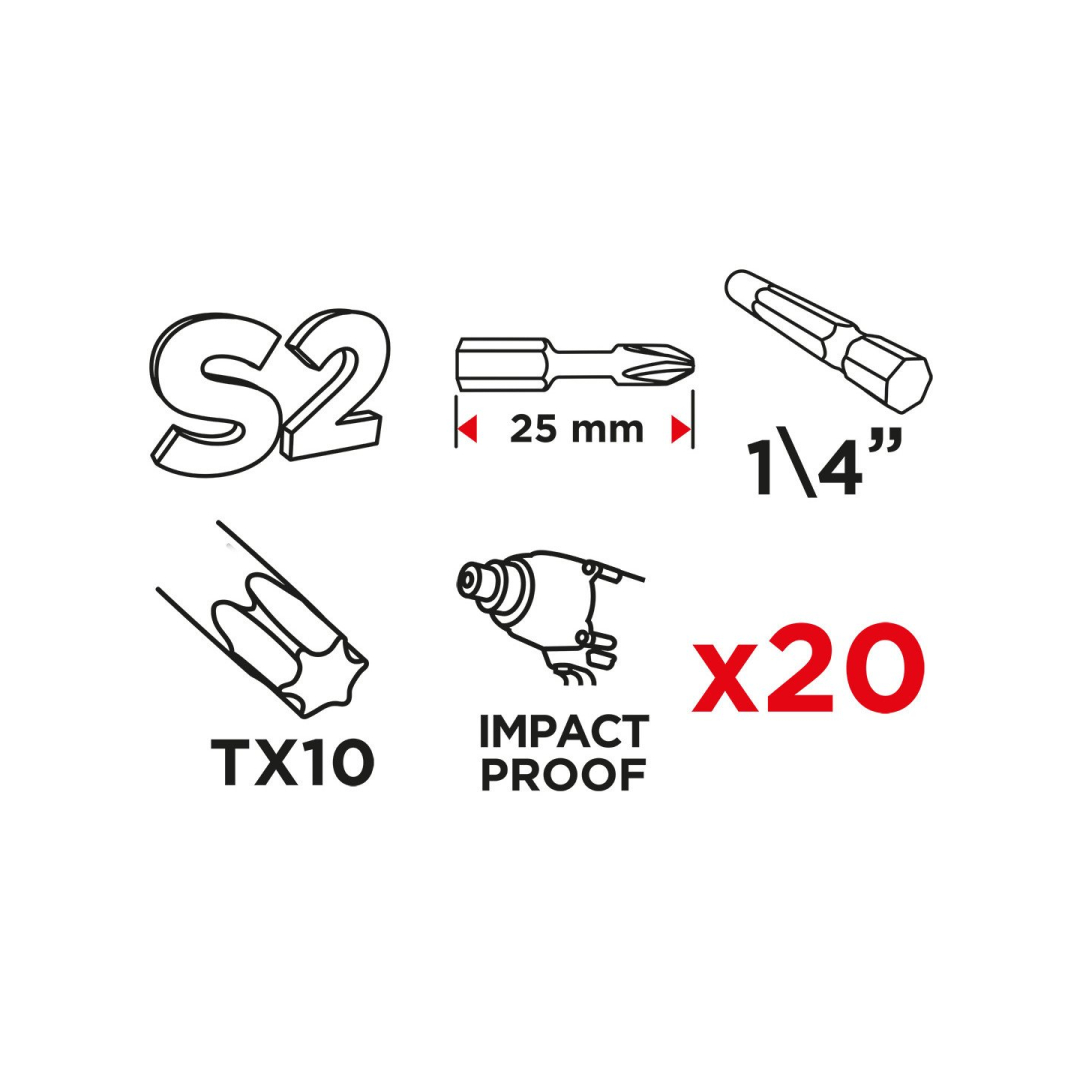 Smūginiai antgaliai TX10 x 25 mm, 20 vnt. 7 Smūginiai antgaliai TX10 x 25 mm, 20 vnt. 7