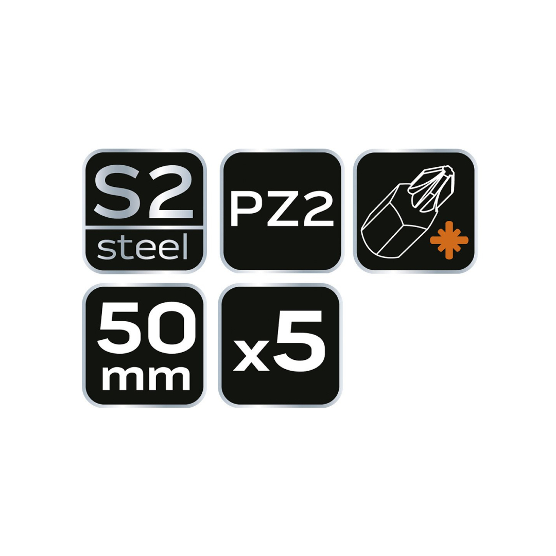 Smūginiai antgaliukai S2, 50 mm, PZ2 - 5 vnt. 6 Smūginiai antgaliukai S2, 50 mm, PZ2 - 5 vnt. 6
