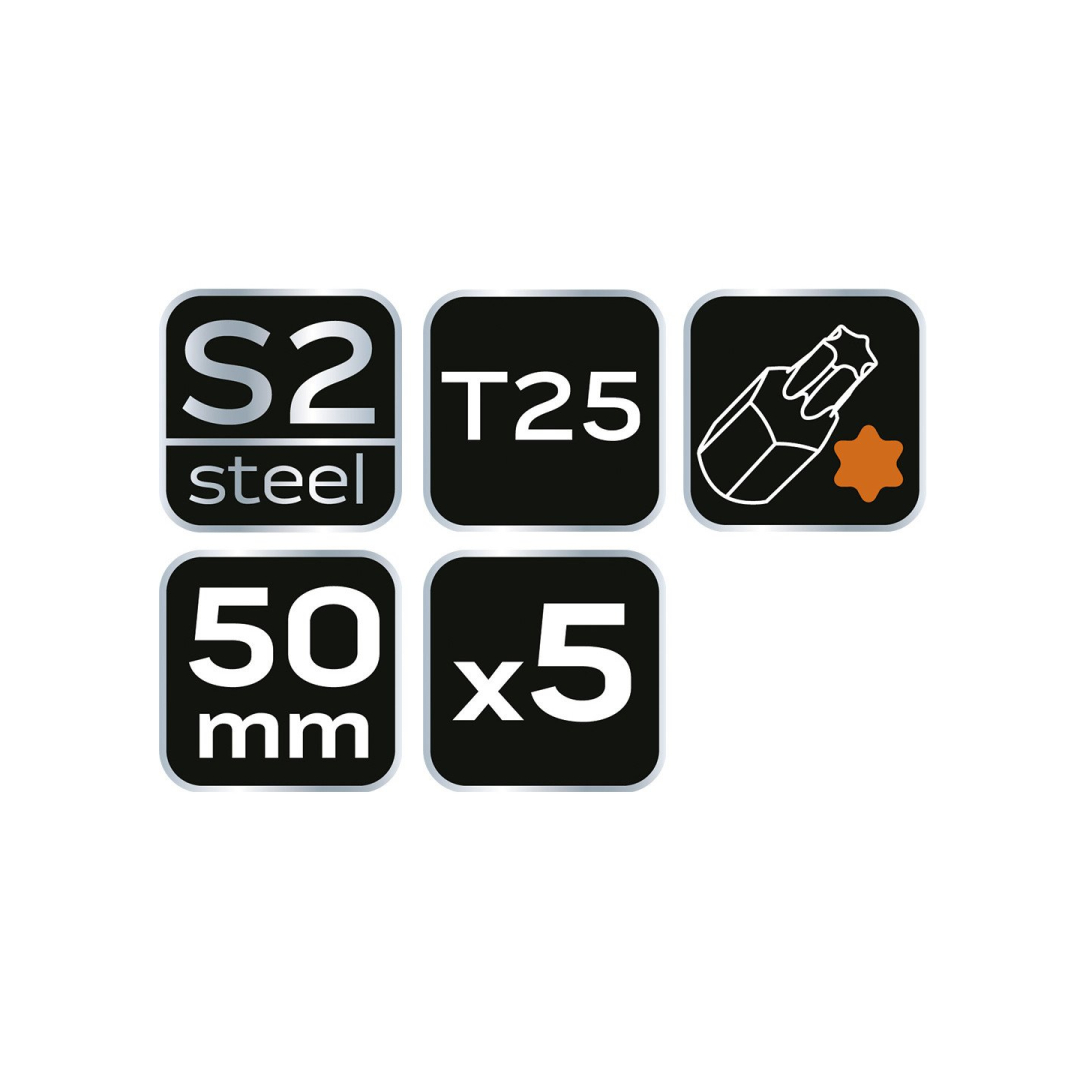 Smūginiai antgaliukai S2, 50 mm, T25 - 5 vnt. 4