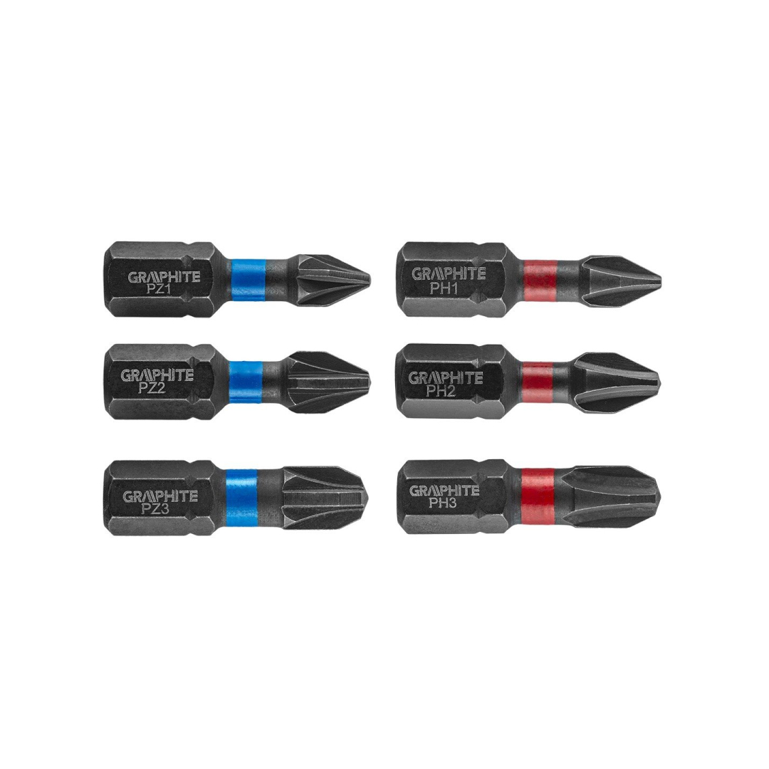 Smūginis antgalis PH1/2/3, PZ1/2/3 x 25 mm, 6 vnt. Smūginis antgalis PH1/2/3, PZ1/2/3 x 25 mm, 6 vnt.