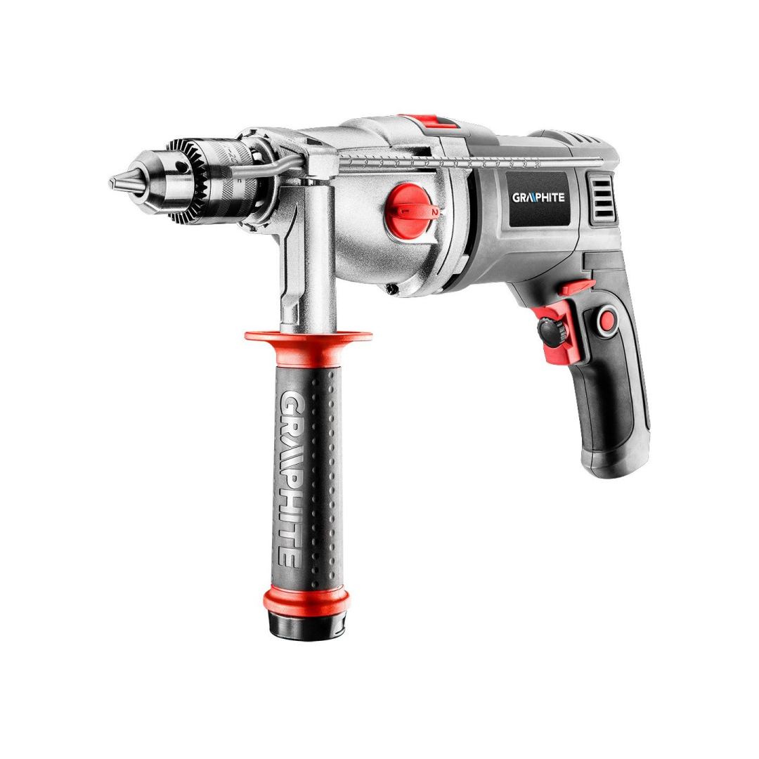 Smūginis gręžtuvas GRAPHITE 1050W, dviejų pavarų, griebtuvas 13mm