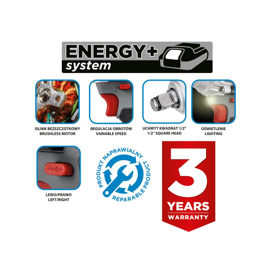 Smūginis veržliaraktis 18V 330Nm, be šepetėlių, 1/2“, ‚Energy+‘, be akumuliatoriaus 5 Smūginis veržliaraktis 18V 330Nm, be šepetėlių, 1/2“, ‚Energy+‘, be akumuliatoriaus 5