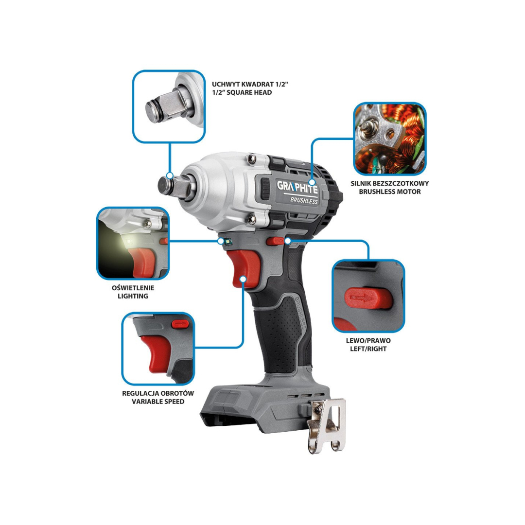 Smūginis veržliaraktis 18V 330Nm, be šepetėlių, 1/2“, ‚Energy+‘, be akumuliatoriaus 6