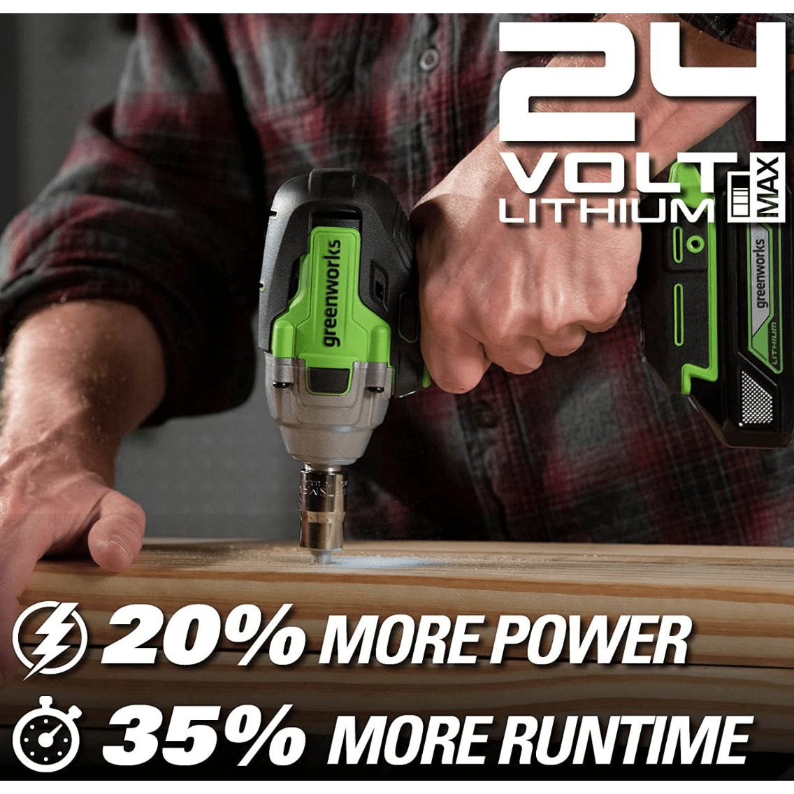 Akumuliatorinis smūginis veržliasukis Greenworks GD24IW400, 24 V, 400 Nm, (tik įrankis) 4