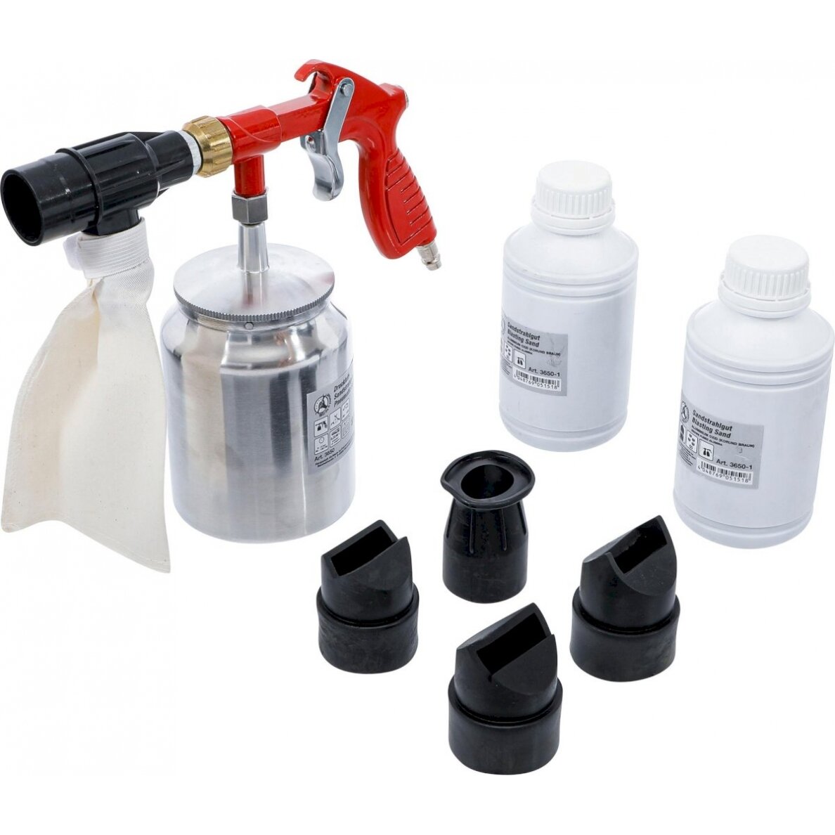 Smėliasrovė su 5 antgaliais 2kg smėlio (3650) Smėliasrovė su 5 antgaliais 2kg smėlio (3650)