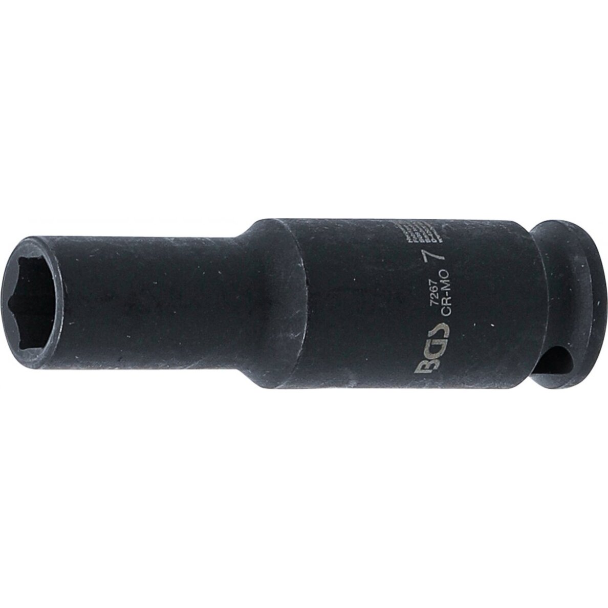 Smūginė galvutė ilga | šešiakampė | 6,3 mm (1/4") | 7 mm (7267) Smūginė galvutė ilga | šešiakampė | 6,3 mm (1/4") | 7 mm (7267)