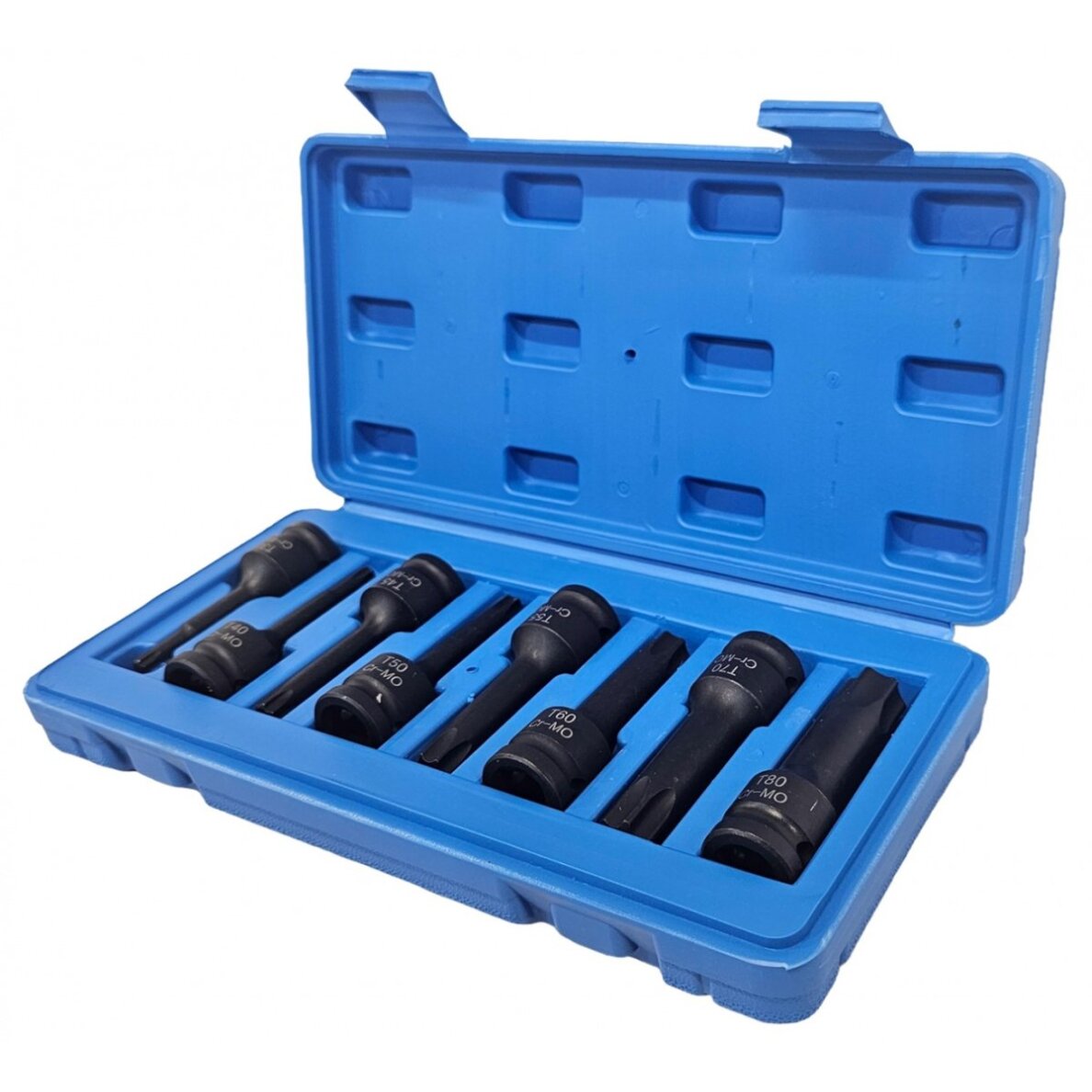 Smūginiai antgaliai | 12,5 mm (1/2") | T-Star (Torx) T30 - T80 | 8 vnt (S1101)