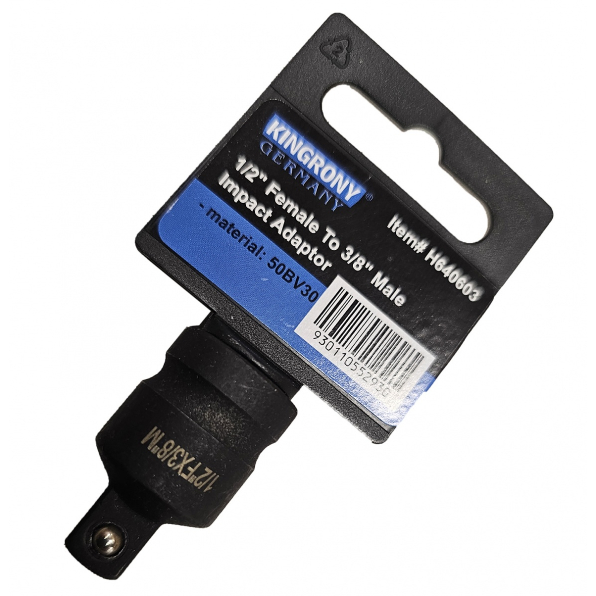 Smūginis adapteris | 12,5 mm (1/2") vidinis kvadratas - 10 mm (3/8") išorinis kvadratas (H640603) 1 Smūginis adapteris | 12,5 mm (1/2") vidinis kvadratas - 10 mm (3/8") išorinis kvadratas (H640603) 1