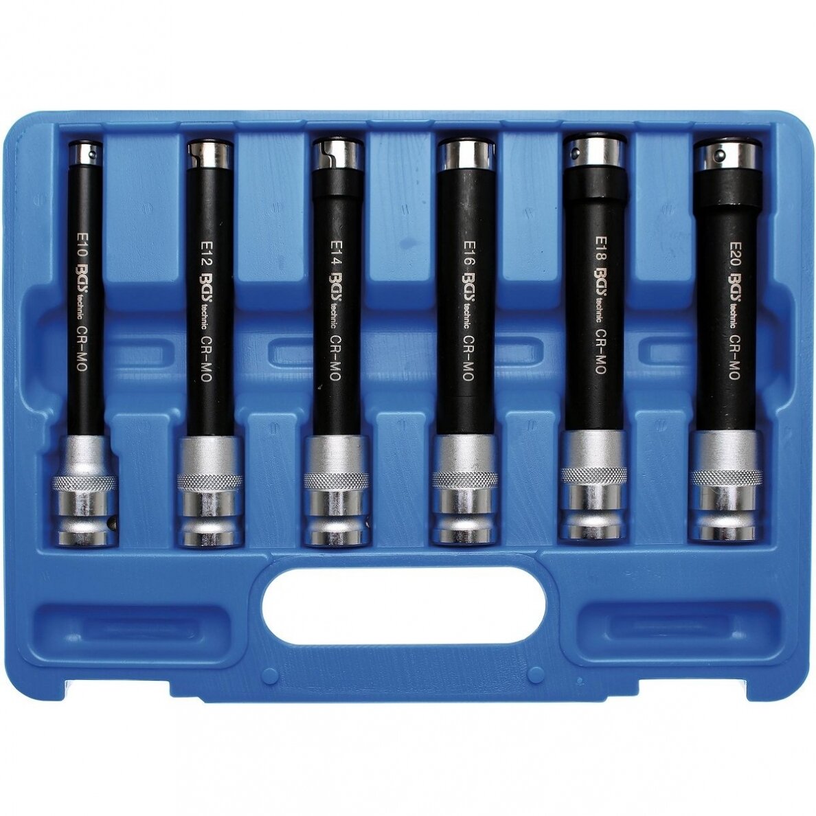 Smūginių galvučių rinkinys E-Tipas  Labai ilgos  (1/2") E10 - E20 6 vnt. 1 Smūginių galvučių rinkinys E-Tipas  Labai ilgos  (1/2") E10 - E20 6 vnt. 1