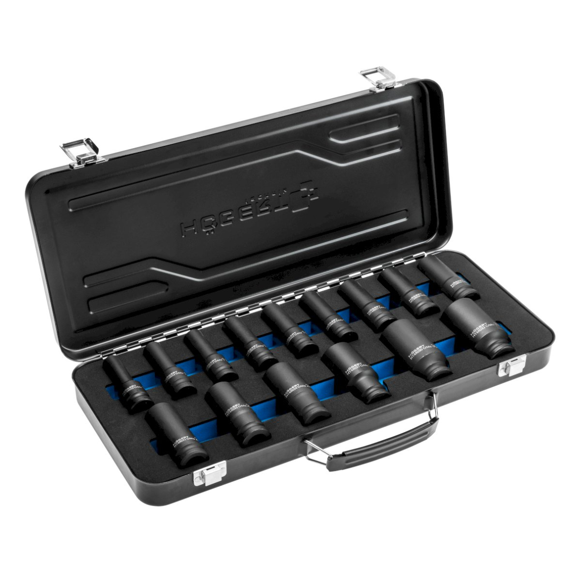 Smūginių ilgų galvučių komplektas 1/2" 6k. metalinėje dėžėje / 10-32mm HOEGERT HT4R049 Smūginių ilgų galvučių komplektas 1/2" 6k. metalinėje dėžėje / 10-32mm HOEGERT HT4R049