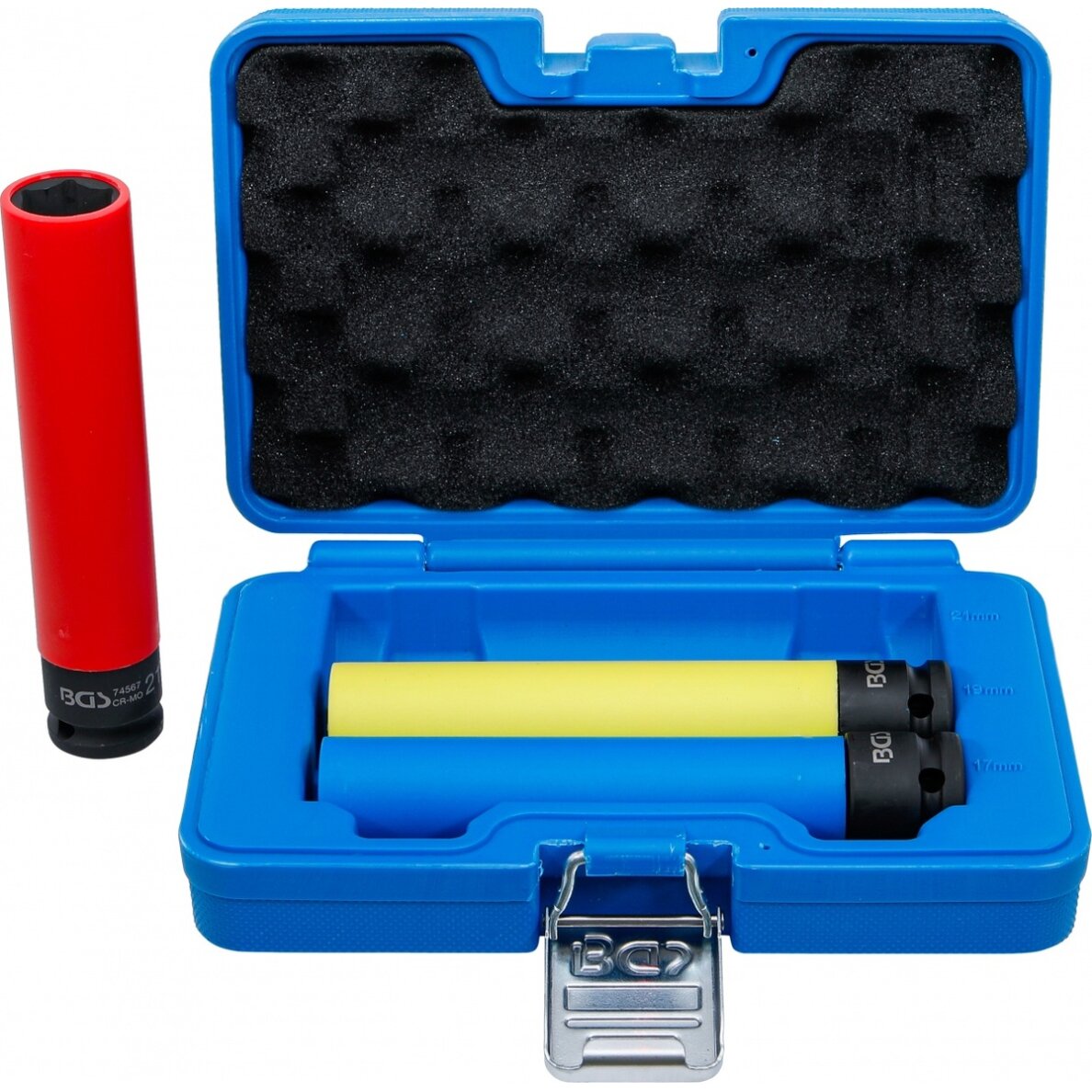 Smūginių ilgų galvučių rinkinys | su apsaugom | 12,5 mm (1/2") | 150 mm | 17/19/21 mm | 3 vnt (74567) Smūginių ilgų galvučių rinkinys | su apsaugom | 12,5 mm (1/2") | 150 mm | 17/19/21 mm | 3 vnt (74567)