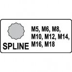 Smūginių antgalių rinkinys Yato (1/2"), Spline (XZN) M5 - M18, 8 vnt.
