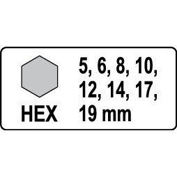 Smūginiai antgaliai Yato (1/2"), šešiakampis HEX 5 - 19 mm, 8 vnt. 2