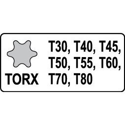 Smūginiai antgaliai Yato (1/2"), T-Star (Torx) T30 - T80, 8 vnt 2 Smūginiai antgaliai Yato (1/2"), T-Star (Torx) T30 - T80, 8 vnt 2