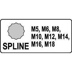 Smūginių antgalių rinkinys Yato (1/2"), Spline (XZN) M5 - M18, 8 vnt. 1
