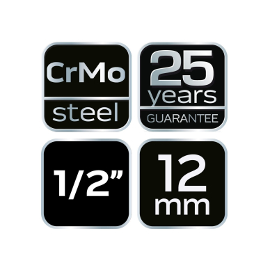 Smūginė galvutė 1/2'', 12 mm, Cr-Mo 8 Smūginė galvutė 1/2'', 12 mm, Cr-Mo 8