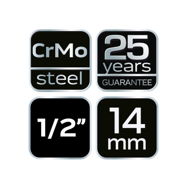 Smūginė galvutė 1/2'', 14 mm, Cr-Mo 7 Smūginė galvutė 1/2'', 14 mm, Cr-Mo 7