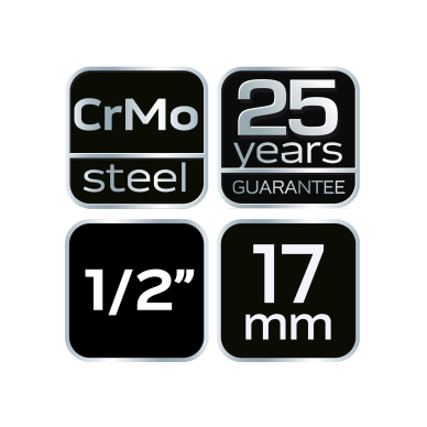 Smūginė galvutė 1/2'', 17 mm, Cr-Mo 8 Smūginė galvutė 1/2'', 17 mm, Cr-Mo 8
