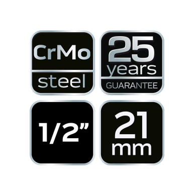 Smūginė galvutė 1/2'', 21 mm, Cr-Mo 8 Smūginė galvutė 1/2'', 21 mm, Cr-Mo 8