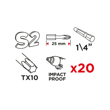 Smūginiai antgaliai TX10 x 25 mm, 20 vnt. 7 Smūginiai antgaliai TX10 x 25 mm, 20 vnt. 7