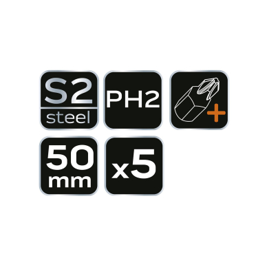 Smūginiai antgaliukai S2, 50 mm, PH2 - 5 vnt. 6 Smūginiai antgaliukai S2, 50 mm, PH2 - 5 vnt. 6
