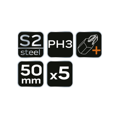 Smūginiai antgaliukai S2, 50 mm, PH3 - 5 vnt. 4 Smūginiai antgaliukai S2, 50 mm, PH3 - 5 vnt. 4