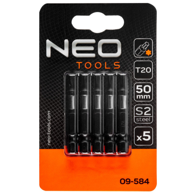 Smūginiai antgaliukai S2, 50 mm, T20 - 5 vnt. 1 Smūginiai antgaliukai S2, 50 mm, T20 - 5 vnt. 1