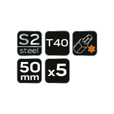 Smūginiai antgaliukai S2, 50 mm, T40 - 5 vnt. 4 Smūginiai antgaliukai S2, 50 mm, T40 - 5 vnt. 4