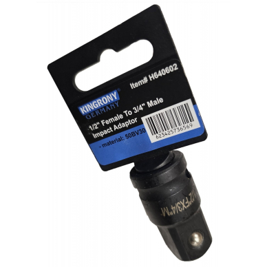 Smūginis adapteris | vidinis kvadratas 12,5 mm (1/2") - išorinis kvadratas 20 mm (3/4") (H640602) 1 Smūginis adapteris | vidinis kvadratas 12,5 mm (1/2") - išorinis kvadratas 20 mm (3/4") (H640602) 1