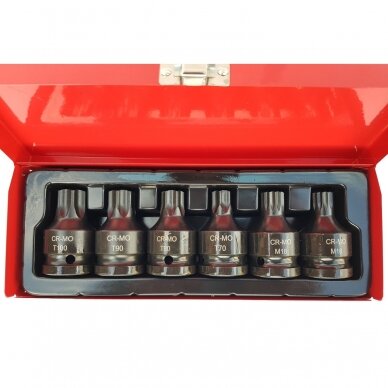 Smūginių antgalių rinkinys Essen Tools (3/4"), T-Star (Torx) T70 - T100, spline M16-M18, 6 vnt. 1 Smūginių antgalių rinkinys Essen Tools (3/4"), T-Star (Torx) T70 - T100, spline M16-M18, 6 vnt. 1