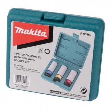 Smūginių galvų komplektas MAKITA P-90560 1/2" (17, 19, 21) 1 Smūginių galvų komplektas MAKITA P-90560 1/2" (17, 19, 21) 1