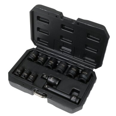 Smūginių galvučių rinkinys | su aksesuarais | 12,5 mm (1/2") | 11 vnt (YT-10255) Smūginių galvučių rinkinys | su aksesuarais | 12,5 mm (1/2") | 11 vnt (YT-10255)