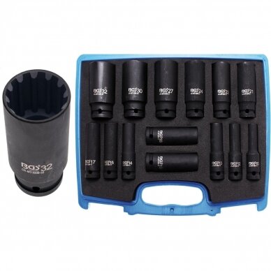 Smūginių ilgų galvučių rinkinys BGS-TECHNIC daugiafunkcinės (1/2") 10 - 32 mm, 14 vnt. Smūginių ilgų galvučių rinkinys BGS-TECHNIC daugiafunkcinės (1/2") 10 - 32 mm, 14 vnt.