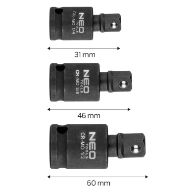 Smūginių jungčių rinkinys 3 vnt., 1/4", 3/8", 1/2". 8