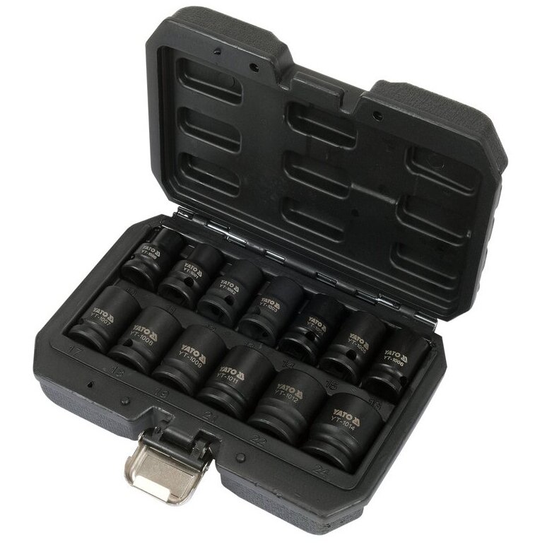 Smūginių galvučių rinkinys, šešiakampės | 12,5 mm (1/2") | 10 - 24 mm | 13 vnt. (YT-10251)