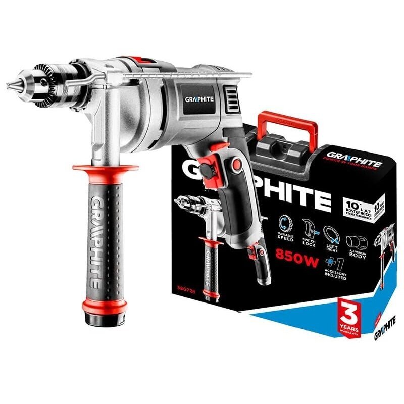 Elektrinis smūginis gręžtuvas GRAPHITE 58G728, 850W Elektrinis smūginis gręžtuvas GRAPHITE 58G728, 850W