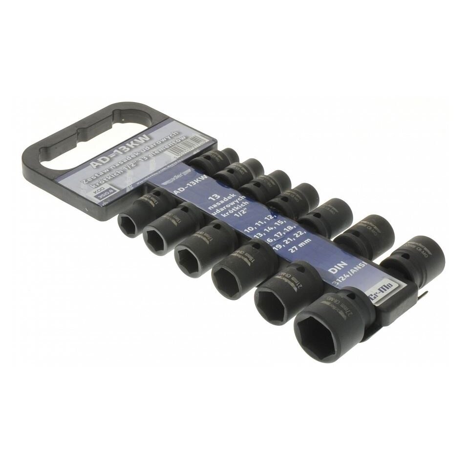 Smūginių galvučių rinkinys, šešiakampės 1/2", 10 - 27 mm, 13 vnt. Smūginių galvučių rinkinys, šešiakampės 1/2", 10 - 27 mm, 13 vnt.