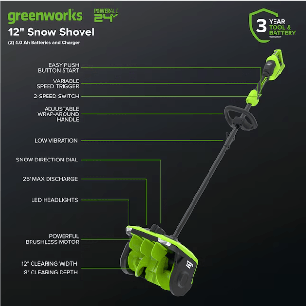 Sniego valytuvas Greenworks SS3002A2, 2X4.0Ah + kroviklis, 48V(2X24V) 1 Sniego valytuvas Greenworks SS3002A2, 2X4.0Ah + kroviklis, 48V(2X24V) 1