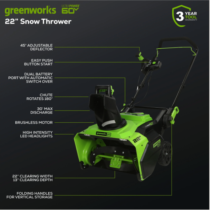 Sniego valytuvas Greenworks 60V gd60st (tik įrankis) 9 Sniego valytuvas Greenworks 60V gd60st (tik įrankis) 9