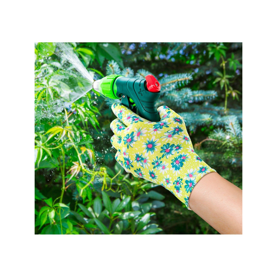 Sodo pirštinės, padengtos nitrilu, gėlių raštu, dydis 9" 1