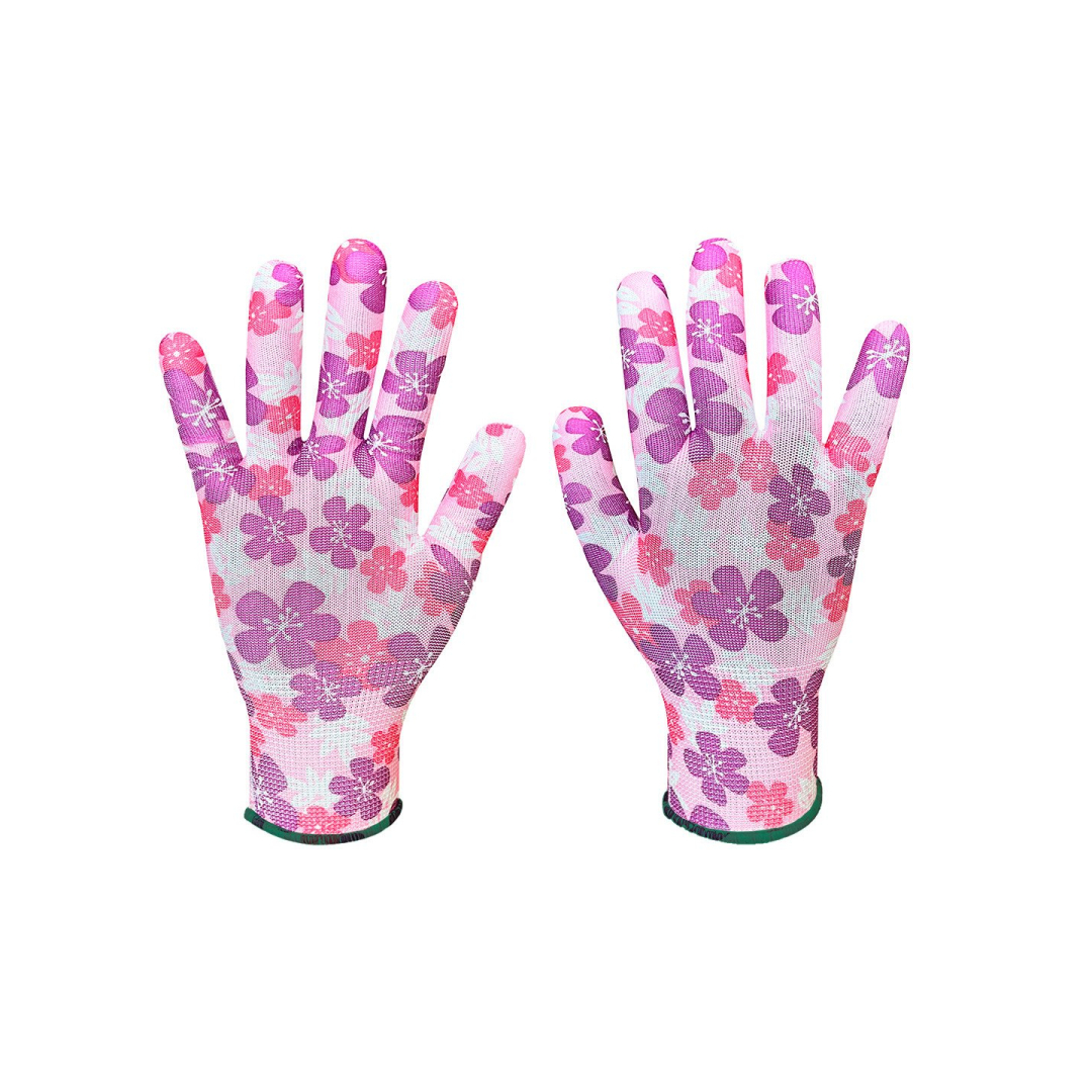 Sodo pirštinės , poliesteris, gėlių raštas, 9 dydžio Sodo pirštinės , poliesteris, gėlių raštas, 9 dydžio