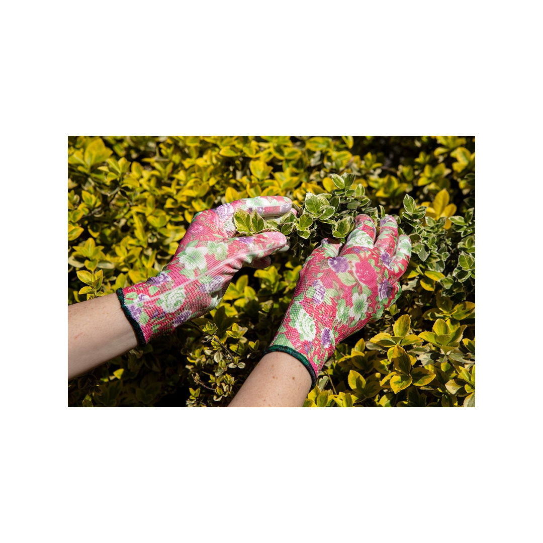 Sodo pirštinės su PU danga, rožių raštas, 8 dydžio 4