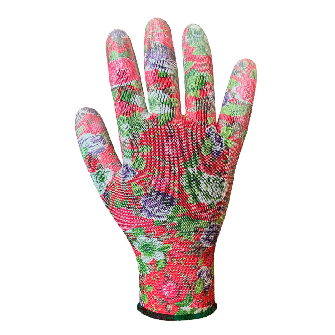 Sodo pirštinės su PU danga, rožių raštas, 8 dydžio 8