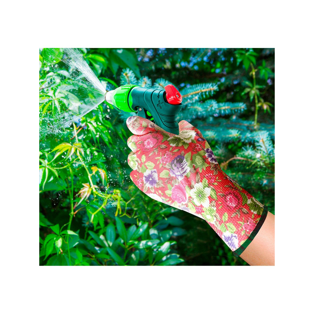 Sodo pirštinės su PU danga, rožių raštas, 9 dydžio 1