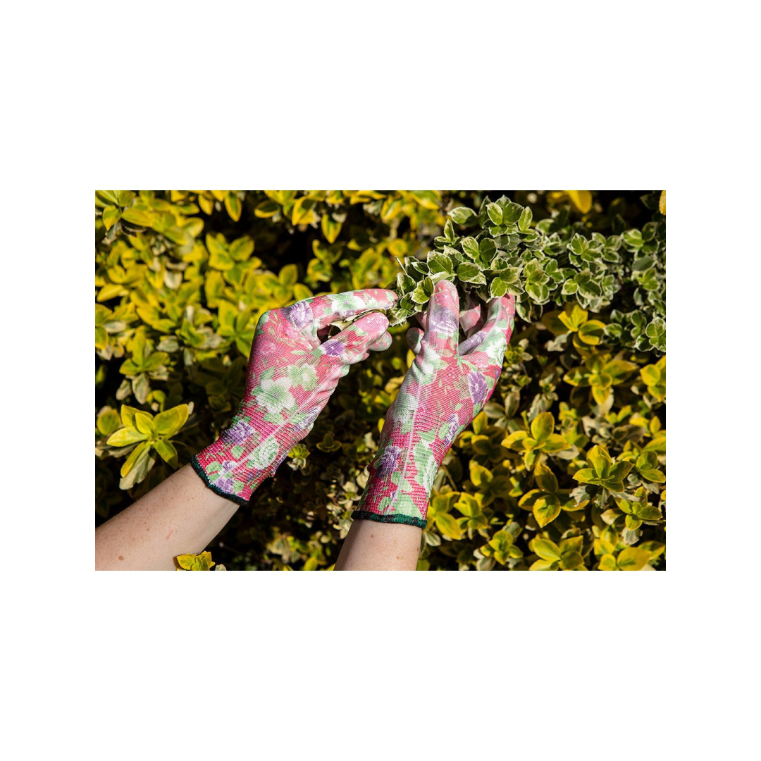 Sodo pirštinės su PU danga, rožių raštas, 9 dydžio 3